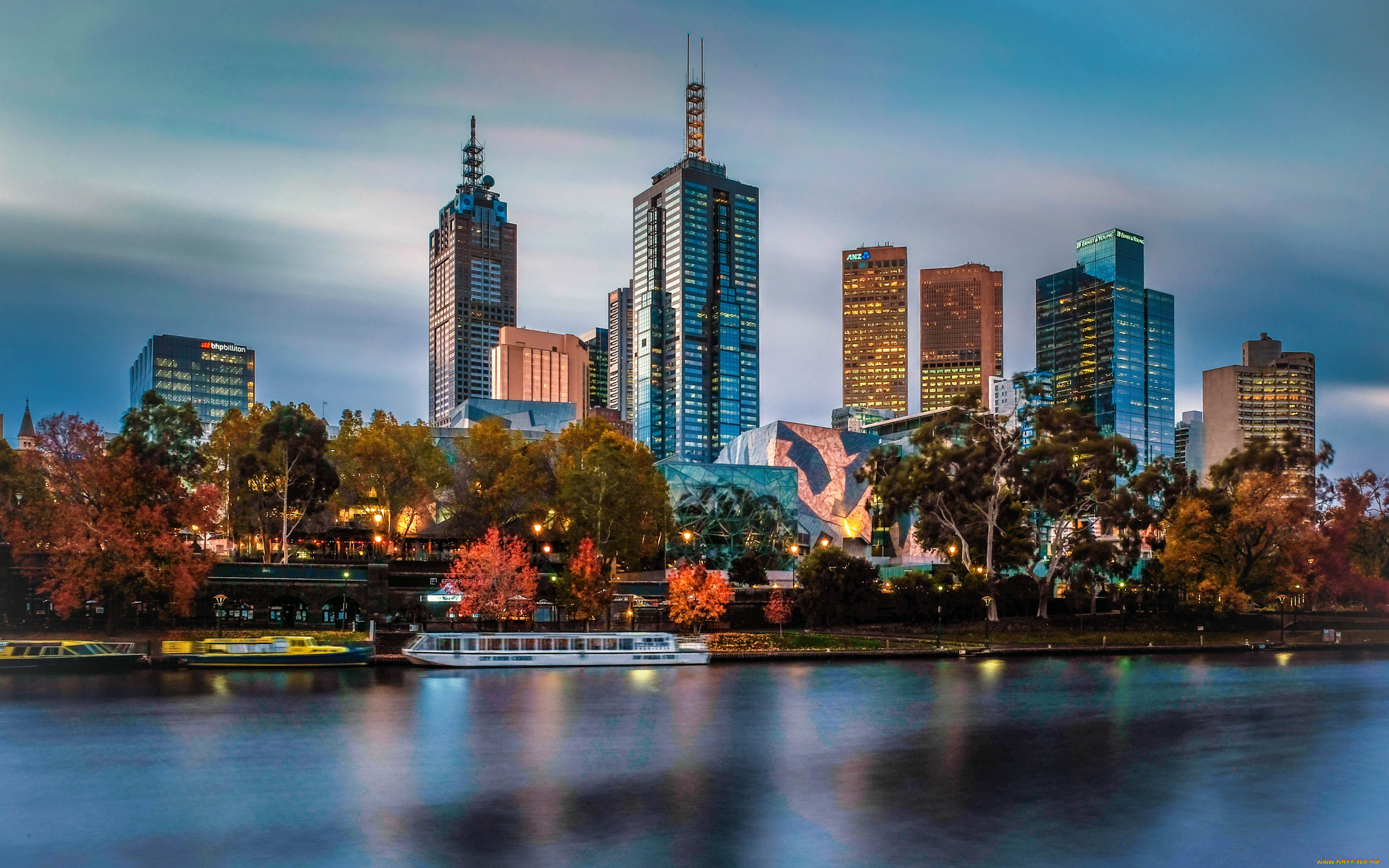 Обои Города Мельбурн (Австралия), обои для рабочего стола, фотографии  города, мельбурн , австралия, мельбурн, вечер, закат, небоскребы,  современные, здания, городской, вид Обои для рабочего стола, скачать обои  картинки заставки на рабочий стол.